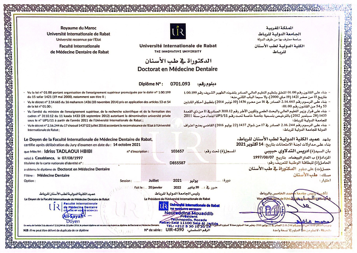 Certification professionnelle Dr Tadlaoui 1