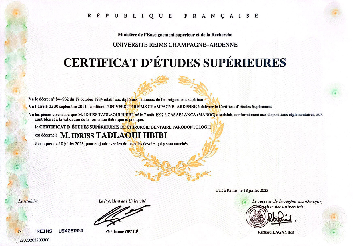 Certification professionnelle Dr Tadlaoui 2