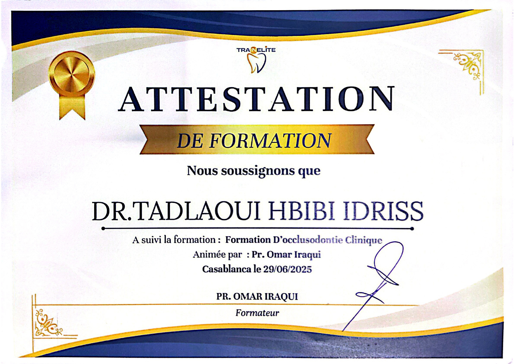 Certification professionnelle Dr Tadlaoui 3